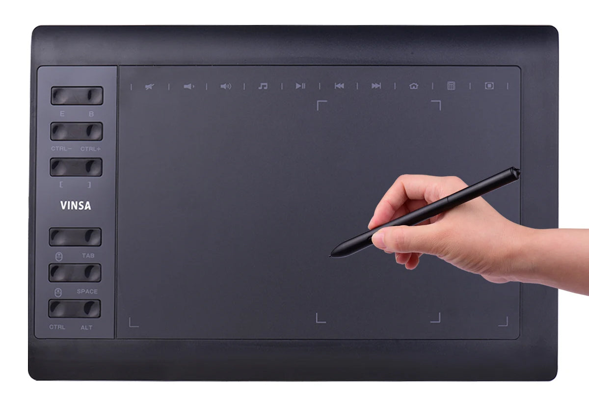 Tablet Gráfico VINSA Profissional – 10.6 polegadas, 8192 Níveis de Pressão, Teclas de Atalho Tablet Gráfico VINSA Profissional – 10.6 polegadas, 8192 Níveis de Pressão, Teclas de Atalho